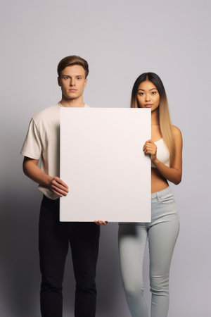 Image of serious gloomy interracial woman and man look directly at camera feel displeased as recieve bad comments of work isolated over white studio wall People and compa : Generative AIの素材
