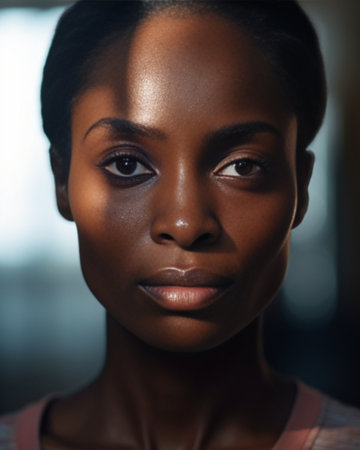 Human facial expressions emotions feelings and life perception Good looking young darkskinned woman with pretty face and dark clean skin having uncertain and frustrated l : Generative AIの素材