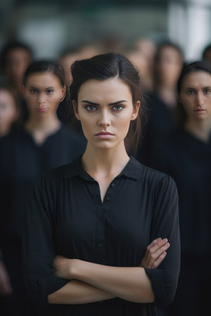 Horizontal image of displeased dejected young woman looks with sullen expression crosses hands over chest being in bad mood has misunderstanding with colleague expresses  : Generative AIの素材