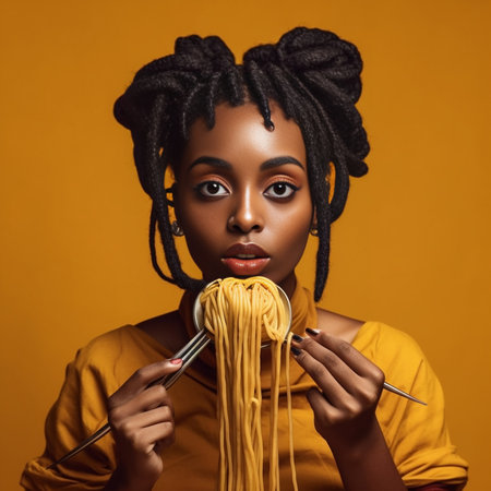 Household routines and daily routines concept Afro American woman with dreadlocks crosses eyes pouts lips makes funny grimace dressed in soft nightwear irons clothes busy : Generative AIの素材