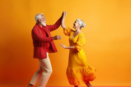 Photo of mature woman and man look at each other happily wear protective masks pose with handmade paper airplanes try to keep distance to prevent coronavirus spread isola : Generative AIの素材