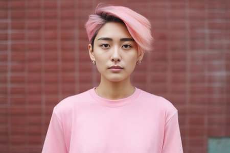 Photo of discontent female with gloomy expression has dyed short hair pouts lips complains about divorce with husband to close friend has tragic event in life wears casua : Generative AIの素材