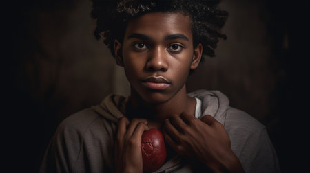 Scared young Afro American man in casual shirt keeping arms folded biting lips feeling nervous and impatient while waiting for his wife giving life for their first child  : Generative AIの素材