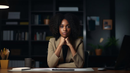 Scared dark skinned female with anxious face keeps hands on cheeks stares with bugged eyes at camera recieves terrific news cant believe in failure dressed in fashionable : Generative AIの素材