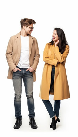 Studio shot of secret young Caucasian woman and man keep index fingers on lips stand next to each other tell private information ask not spread rumors nd be quiet isolate : Generative AIの素材