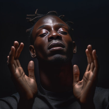 Close up shot of African man in casual clothes pinching his nose to avoid bad smell Darkskinned student looking at the camera with disgusted expression while something is : Generative AIの素材