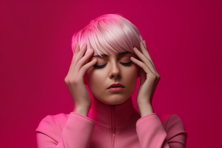 Furious woman being angry as wakes up very early gestures and shouts loudly with anger poses against pink studio background Aggressive irritated young female in low spiri : Generative AIの素材