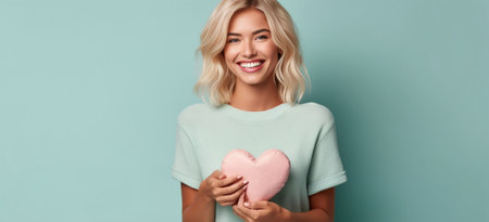 Positive pleasant looking woman enjoys heartwarming conversation with good friend keeps hand on heart glad to hear compliment has bob hairstyle tells about lovely date ex : Generative AIの素材