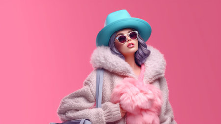 People hobby and winter holidays concept Unhappy young European woman trembles from cold purses lips spends much time during frosty weather looks on right side stands ove : Generative AIの素材