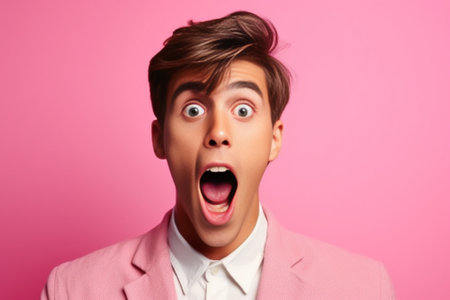 Worried hipster guy bites nails looks nervous before passing exam or important event in his life Embarrassed fashionable young man being afraid of difficulties stands aga : Generative AIの素材