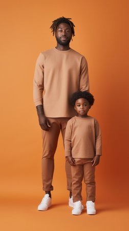 Surprised dark skinned African American male looks surprisingly at his teenager son who learns to shave stand next to each other isolated over pink background People pare : Generative AIの素材