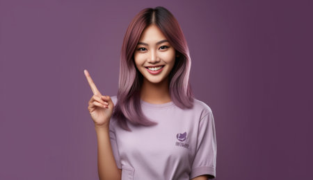 Everything is under control Feminine girl keeps one hand on waist makes okay gesture likes perfect idea expresses positive emotions wears warm winter clothes models over  : Generative AIの素材