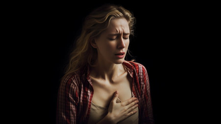 Horizontal image of displeased dejected young woman looks with sullen expression crosses hands over chest being in bad mood has misunderstanding with colleague expresses  : Generative AIの素材