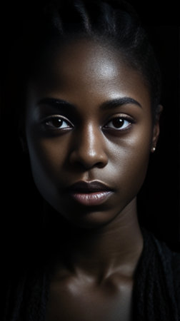 Human facial expressions emotions feelings and life perception Good looking young darkskinned woman with pretty face and dark clean skin having uncertain and frustrated l : Generative AIの素材