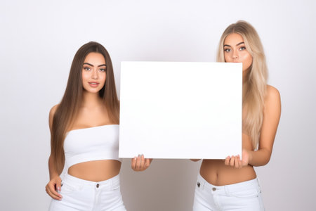 Puzzled two girls bite fingers look with indecisive facial expression try find solution wear casual clothes look with frustration model against white background Diversity : Generative AIの素材
