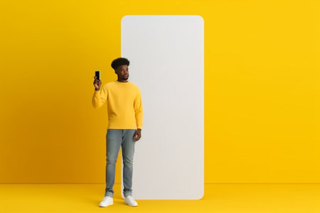 Disappointed displeased young man grabs head feels nervous feels nervous feels unhappy holds mobile phone dressed formally reacts on received unexpected message isolated  : Generative AIの素材