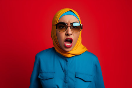 Clueless teenage girl wearing red stylish hat and yellow raincoat staring at camera with wideeyed expression on her face shrugging shoulders in ignorance or indifference  : Generative AIの素材