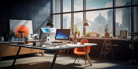 A space where creativity flows. Still life shot of a modern office space. : Generative AIの素材
