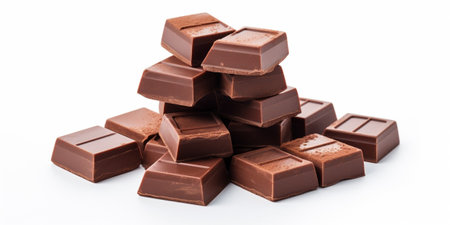 Cubes of milk chocolate bar isolated on white background : Generative AIの素材