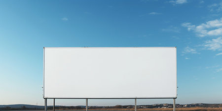 Mockup Large white blank billboard or white promotion poster displayed on the outdoor against the blue sky background. Promotion information for marketing announcements a : Generative AIの素材