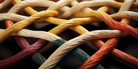 Collective Effort Integration and Unity with teamwork concept as a business metaphor for joining a partnership synergy and cohesion as diverse ropes connected together in : Generative AIの素材