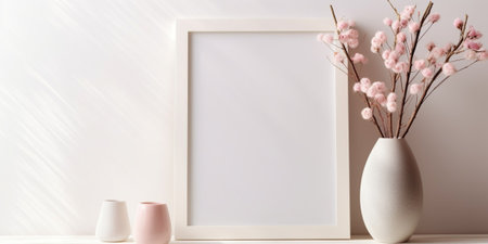 Mockup frame in interior background, room in light pastel colors, Scandi-Boho style : Generative AIの素材