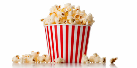 Popcorn viewed float Paper cup with popcorn on white isolated : Generative AIの素材
