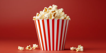 Popcorn viewed float Paper cup with popcorn on white isolated : Generative AIの素材