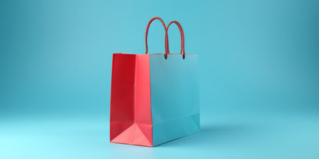 Paper shopping bag on blue background. Shopping sale delivery concept : Generative AIの素材