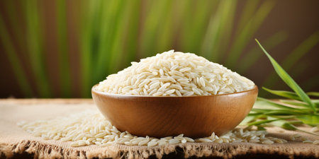 White rice and paddy rice with rice plant background. : Generative AIの素材