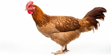Young brown hen isolated on white background. : Generative AIの素材