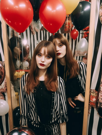 Two stylish astonished models in beauty salon during preparation to party : Generative AIの素材