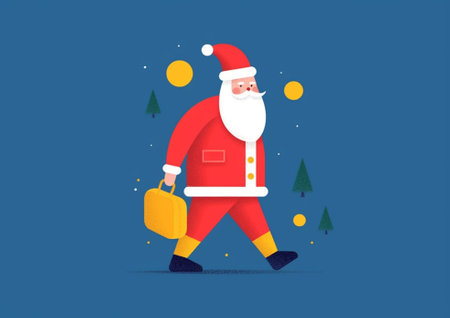 Smiling guy in red sweater happily walks in Santas suit on blue background : Generative AIの素材
