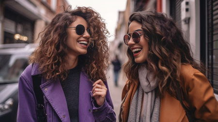 closeup cute cheerful african woman in sunglasses looks to side girl with lush curly hair smiles broadly with her teeth dressed in lilac outfit : Generative AIの素材