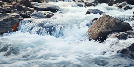 Closeup of Motion-Blurred Water Rapids Flowing over : Generative AIの素材