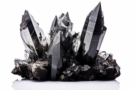 Black quartz crystals, isolate on white background . Geology, mineralogy. : Generative AIの素材