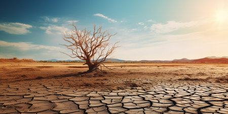 Dead trees on dry cracked earth metaphor Drought, Water crisis and World Climate change. : Generative AIの素材