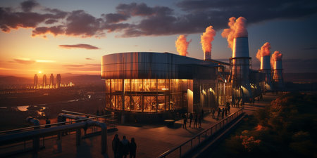 Gas turbine electrical power plant with in Twilight power for factory energy concept. : Generative AIの素材