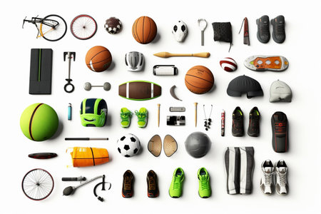 Set of sport equipment isolated on white background : Generative AIの素材