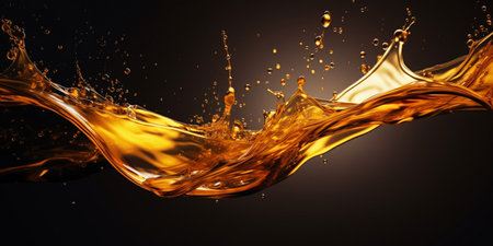 Liquid golden splash texture, abstract beverages background. Whisky, rum, cognac, tea or oil. : Generative AIの素材