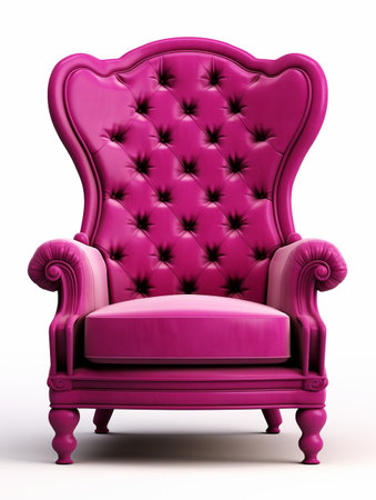 Soft magenta high-backed armchair. Viva magenta velor chair throne isolated on white : Generative AIの素材