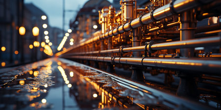 Industrial zone, Steel pipelines and valves : Generative AIの素材