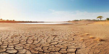 Dried lake and river on summer, Water crisis and Drouht impact case or climate change. : Generative AIの素材