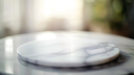 Empty white marble over blur background for your photo montage or product display Space for placing items on the table product and food display : Generative AIの素材