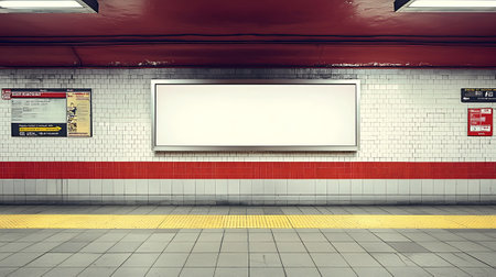 Blank billboard on underground subway station. 3D Rendering.の素材