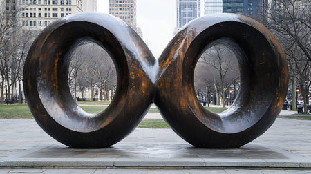 Sculpture of an infinity symbol in Central Park.の素材