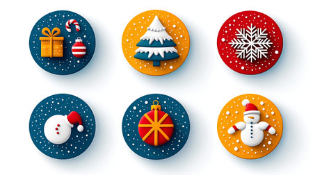Set of Christmas and New Year icons in paper cut style. Vector illustration.の素材