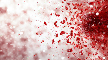 3d rendering of red blood cells in abstract background with white sparksの素材