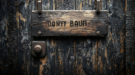 Do not panic sign on old wooden door. Conceptual image.の素材