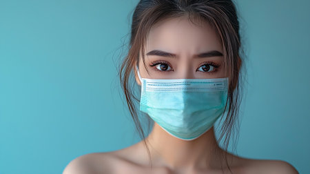 Closeup portrait of asian young woman wearing medical face mask.の素材